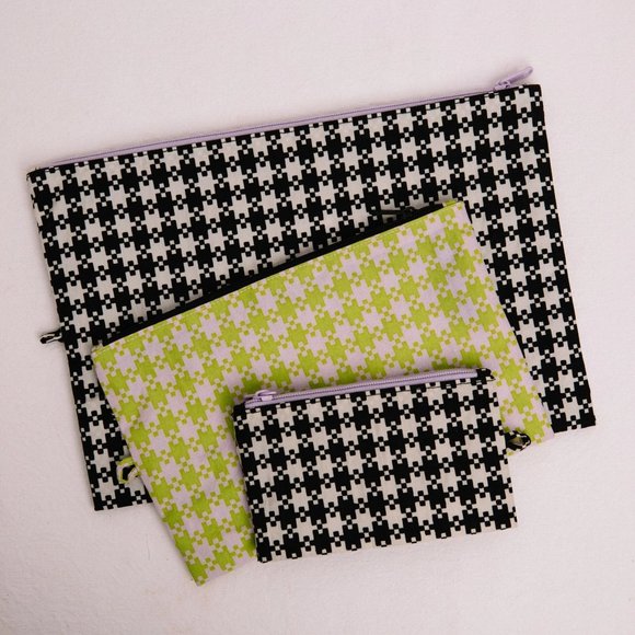 NWT Baggu Go Pouch Set - Black Pistachio Pixel Gingham - Picture 5 of 5